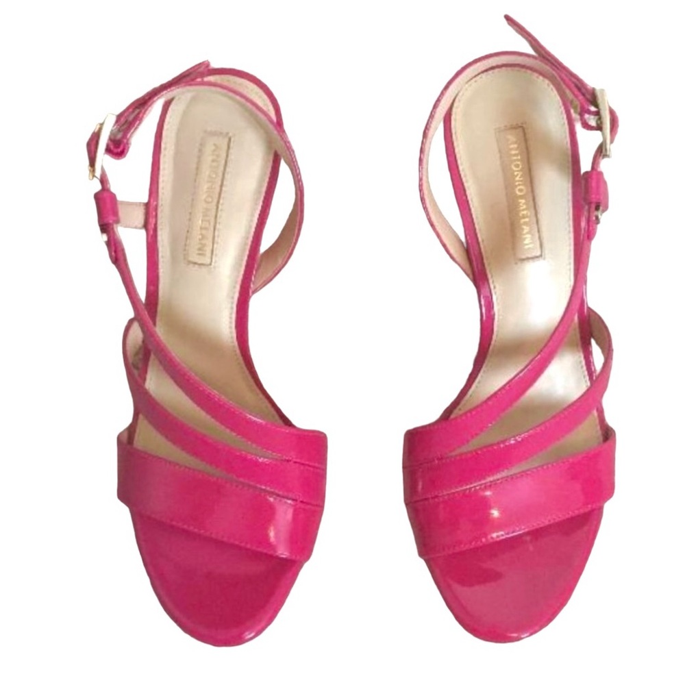 ANTONIO MELANI Pink Patent Leather Slingback Stiletto Strappy Heels Size 7 M